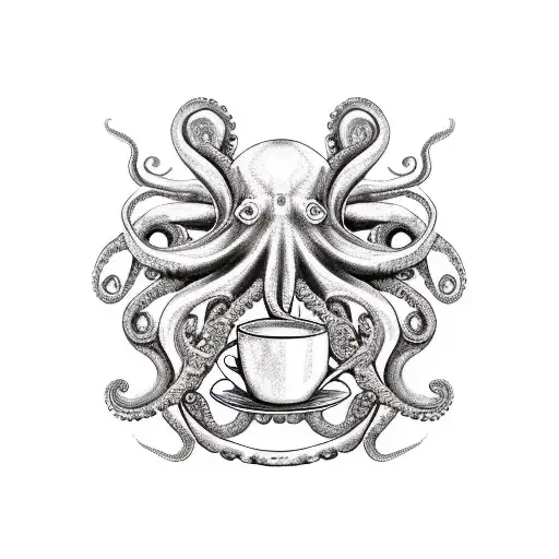 A Realistic Octopus Holding A Coffee Mug