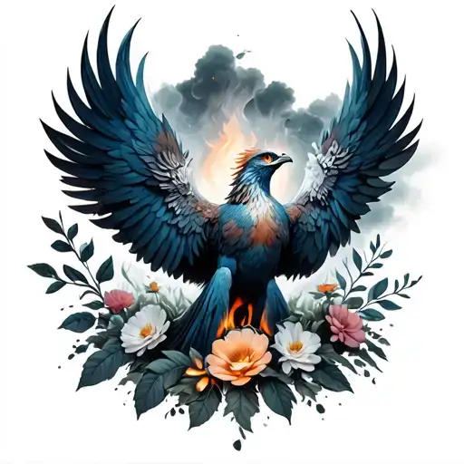 Phoenix Rising From The Ashes And Flowers Growing