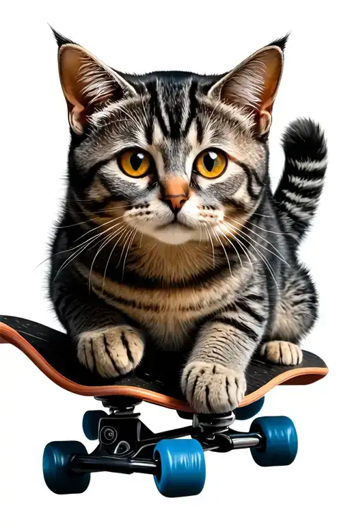 Gray Tabby Cat On A Skateboard