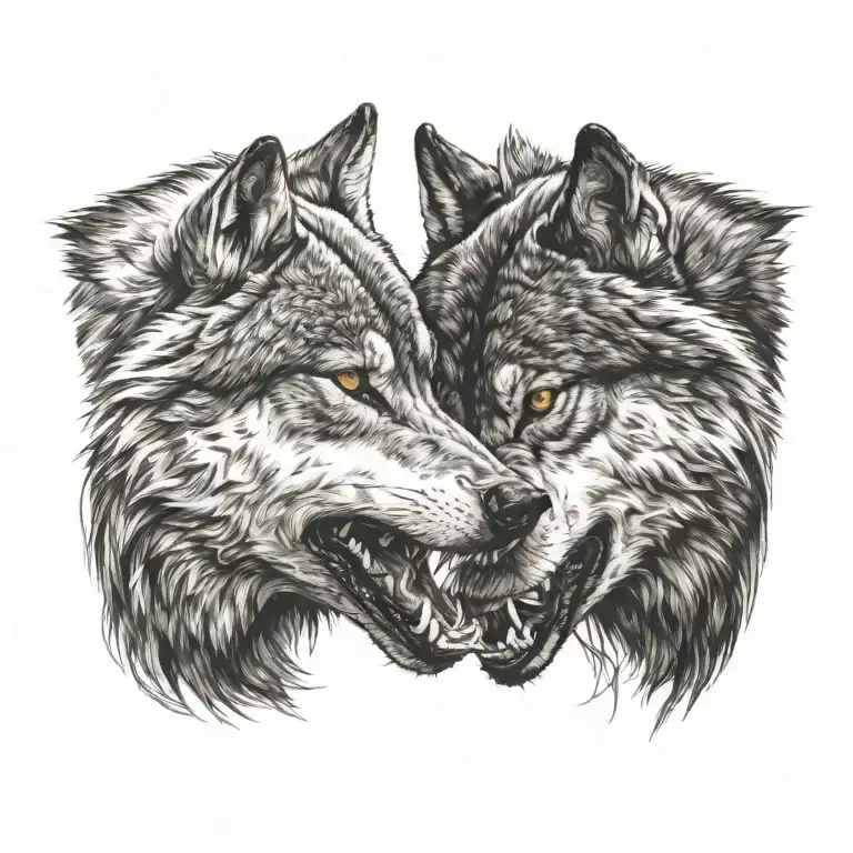 Side Profile Of Two Wolves Snarling At Eachother Face To Face