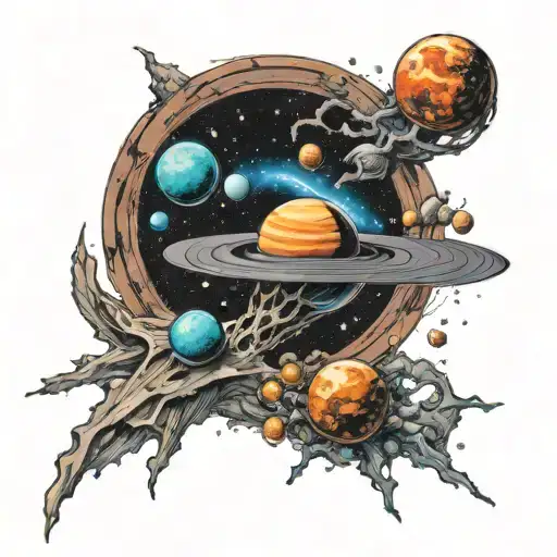 Life And Death Represented By A Black Hole Sucking In Stars And Planets In Vivid Colors