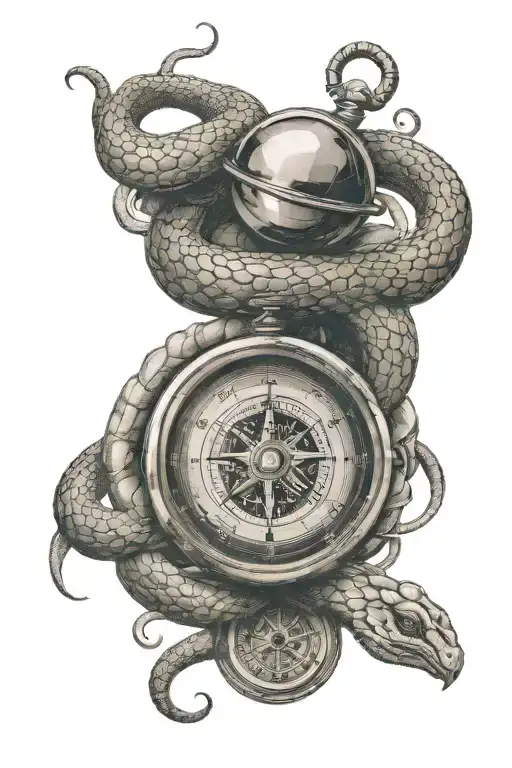 Small Compass With Snake Coiling Upwards Direction