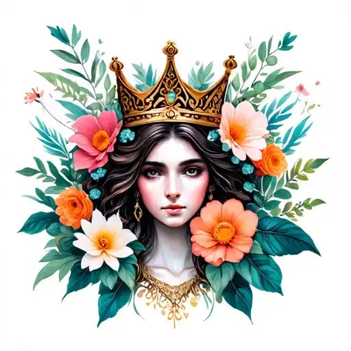 Mother Nature Goddess Crown Surrounded By Bold Flowers
