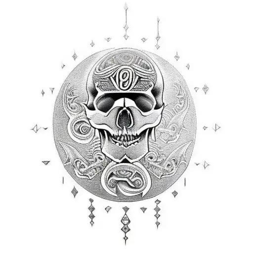 Maori Style Tattoo Showing Skull And Dragons