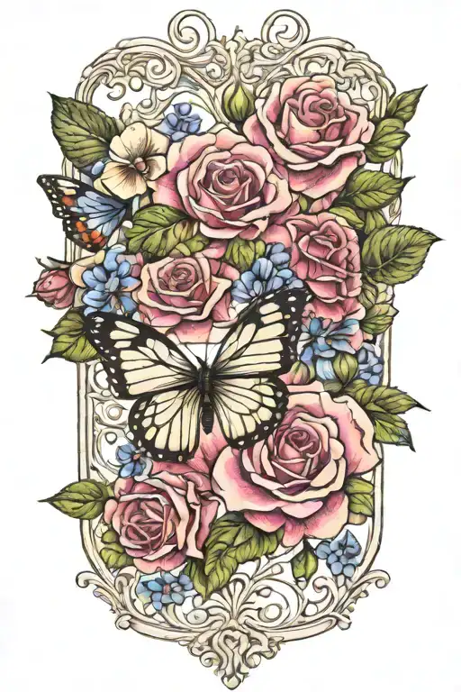 Roses Butter Fly With Petunia Floral Design