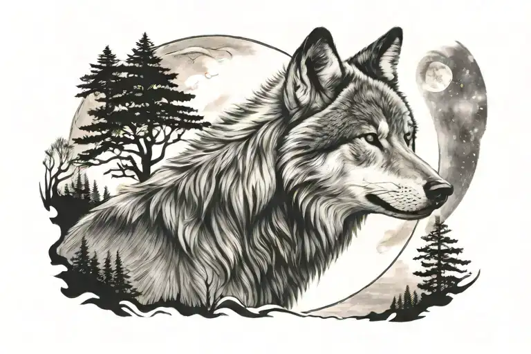 Wolf Howling At The Moon At The Back