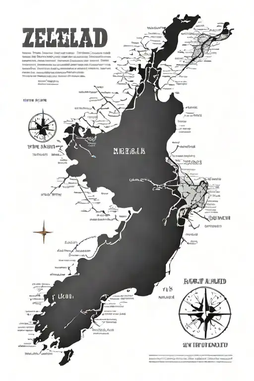 South Island Of New Zealand Map Detailed Illustration