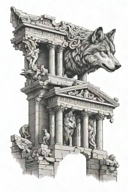 Wolf On Greek Temple Gate
