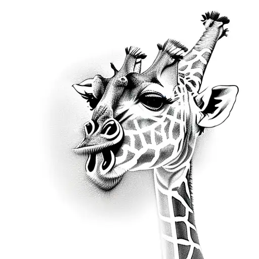 Mom And Baby Giraffe With A Chrysanthemum