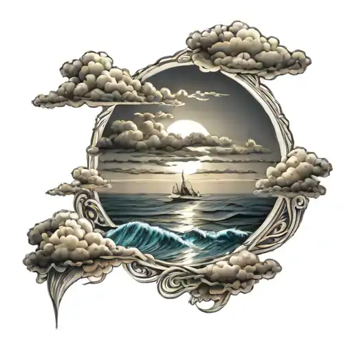 Sun Rise Over The Ocean With Clouds