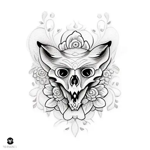 Fox Skull With Flowers