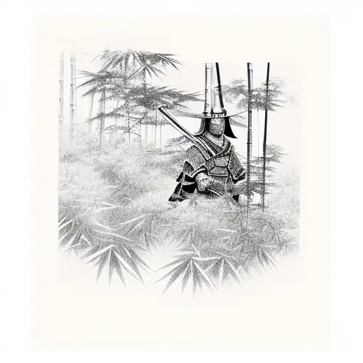 Samurai In A Bamboo Forest Shown Form The Side