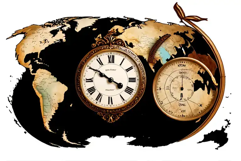 Old Clock And A World Map