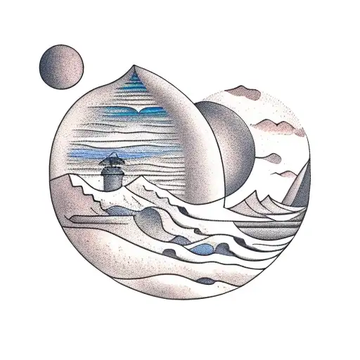 Circeo Mountain Profile A Windsurf In The Sea And An Halfmoon