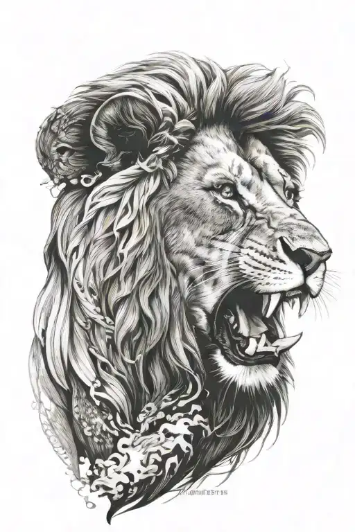 Lion Roaring With Aggressive Appearance