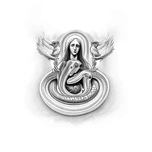 Virgin Mary Taming A Serpent