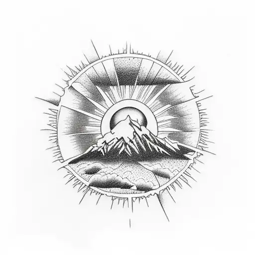 Mountains With The Sun Rising From Behind