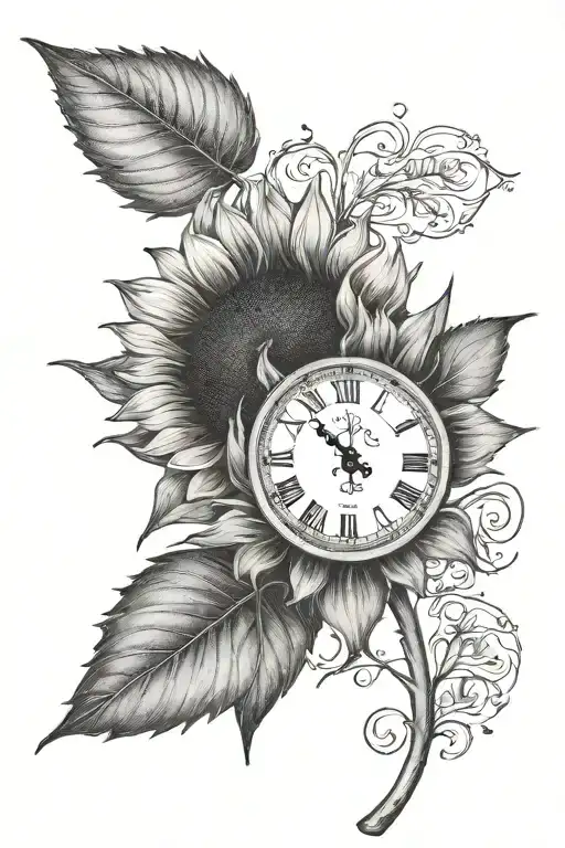 A Sunflower With A Clock Inside And The Name Caroline In Cursive As The Stem