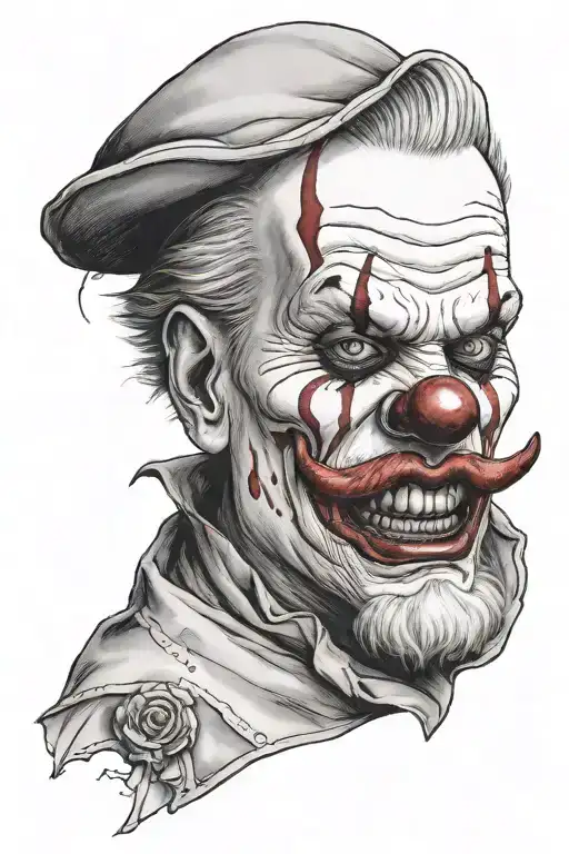 A Tattoo Design Clown Bring A Gun On Black And Grey Color And The Face Look Scary