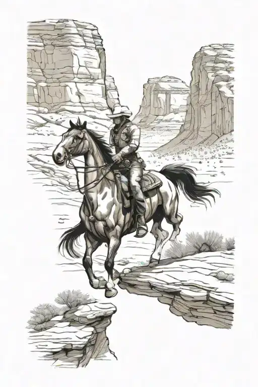 Horse Cowboy Riding Through Canyon Cliff