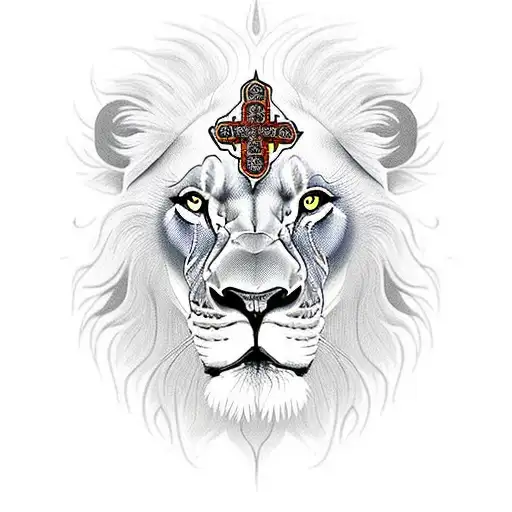 Lion Growling Side Face With Christian Cross