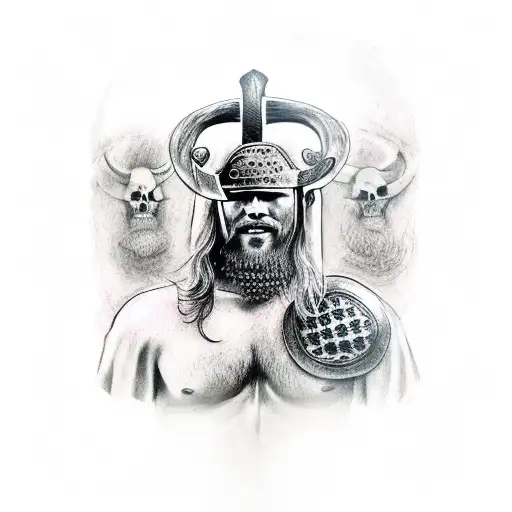 Viking Warrior Standing On A Pile Of Skulls And Bones