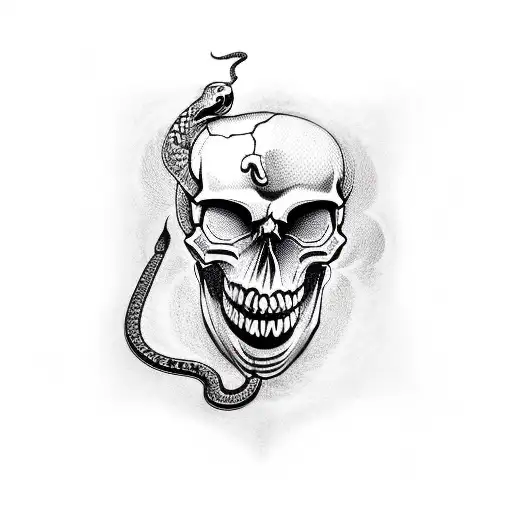 Skull With Snake Going Through Mouth And Eye