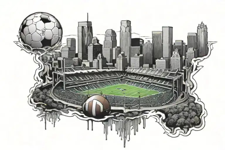 Create A Detailed Skyline Of Philadelphia With A Football Stadium In The Background