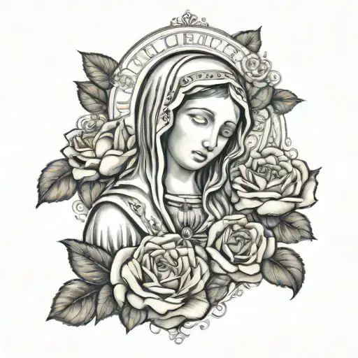 Virgin Mary Surrounded By Roses