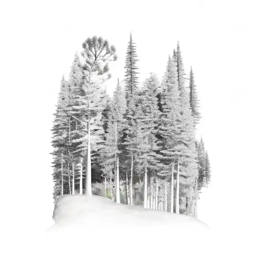 4 Peaked Mountain View From Far With Dry Trees And A Small Golden Retriever On Top