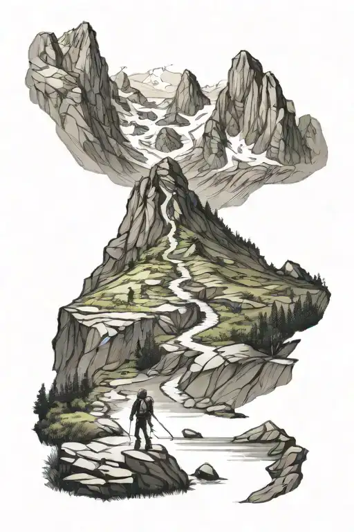 Mountain Hiking Up A Mountain Trail Towards