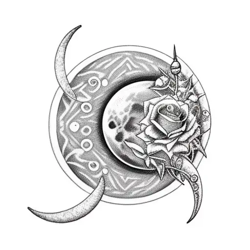 A Crescent Moon With A Rose With Thorns Touching The Bottom The Bottom Of The Moon