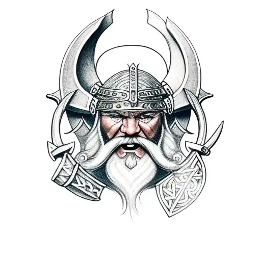 Viking With Axe Sitting On Dragon