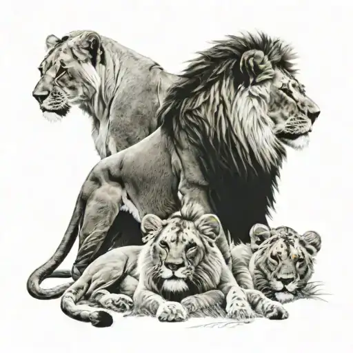 2 Male Lions And 1 Baby Male Lion Together Symbolizing The Client's Love