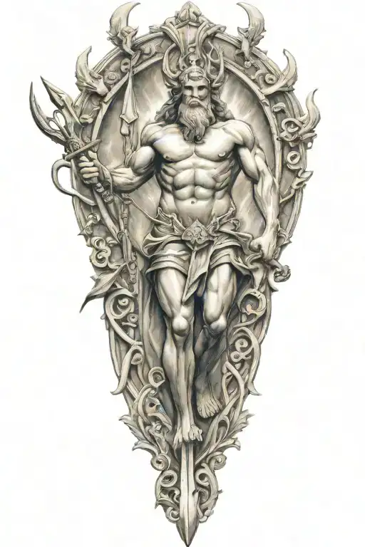 Poseidon Holding A Trident Emerging