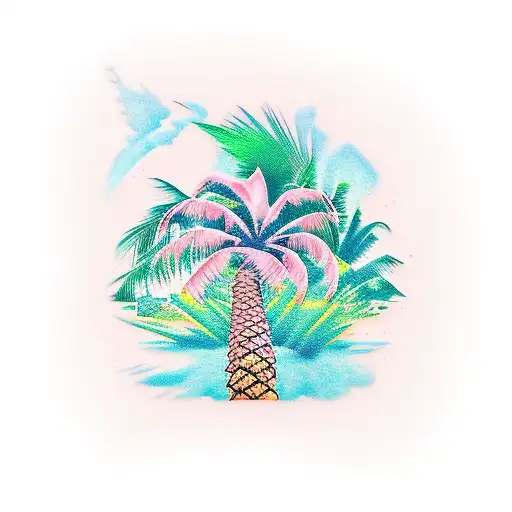 Low Rider Car Palm Tree Miami Landscape Color Realistic