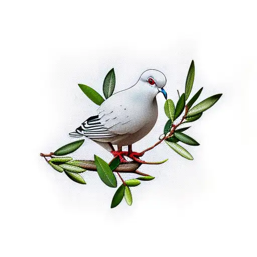 Dove With Olive Branch And Olive Tree Underneath