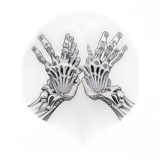 Praying Hands With One Normal And One Skeleton