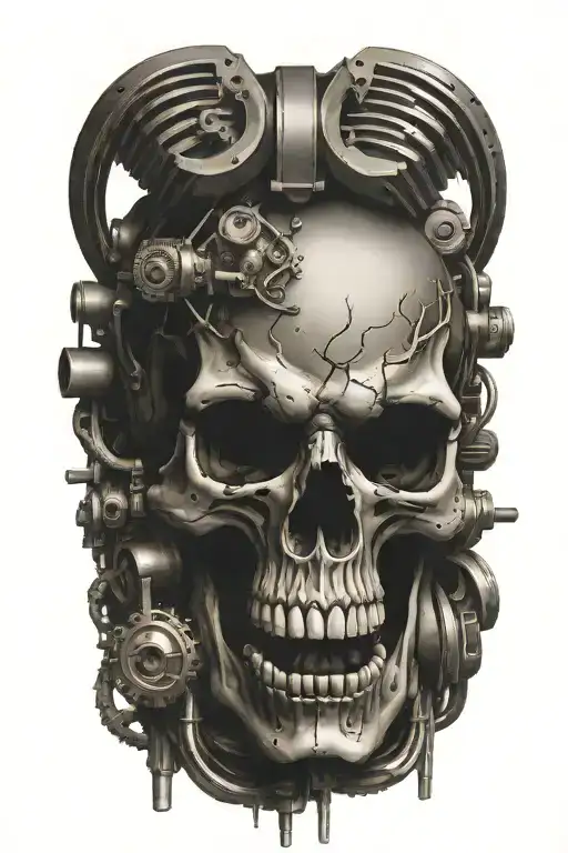 Evil Skull Surrounded By Engine Parts