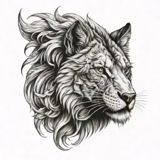 Fusion Of Lion Head And Wolf Head Frontal Black