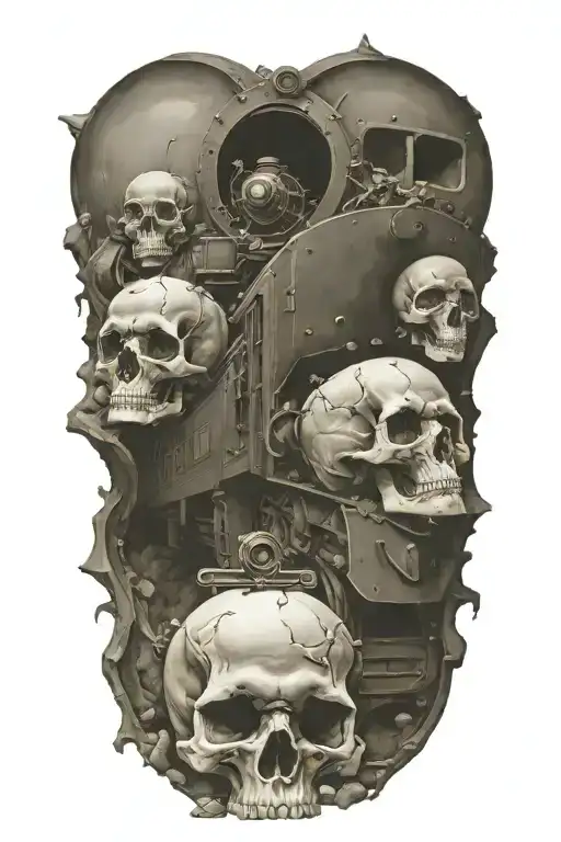 Train Travelling Through A Road Of Evil Skulls