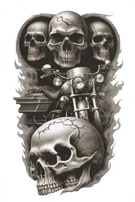 Harley Davidson Travelling Through A Road Of Evil Skulls