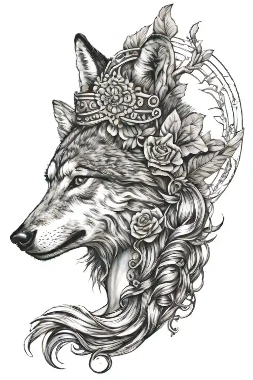 Woman With A Wolf On Her Head