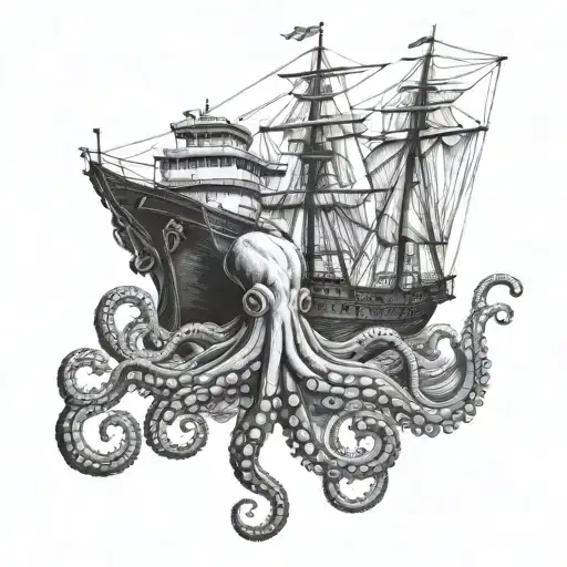 Sea Ship And Octopus