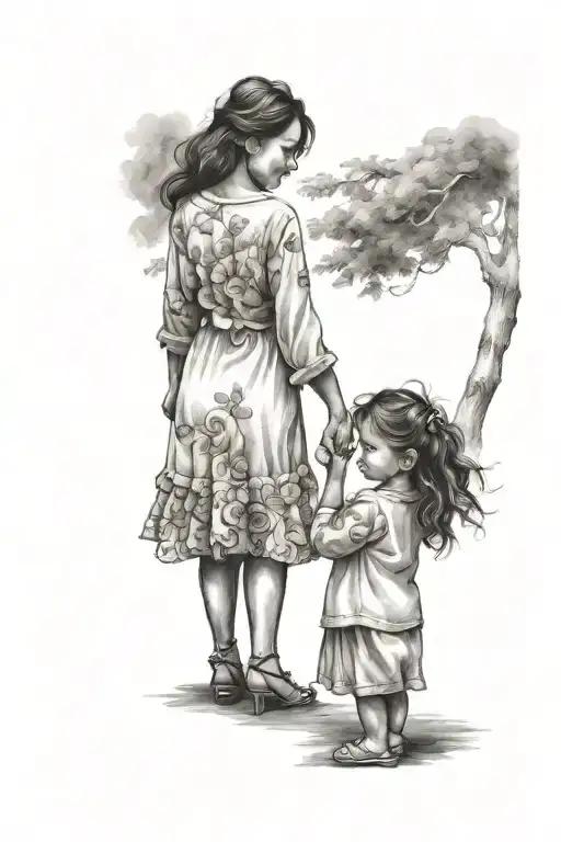 Mom And Daughter Holding Hands