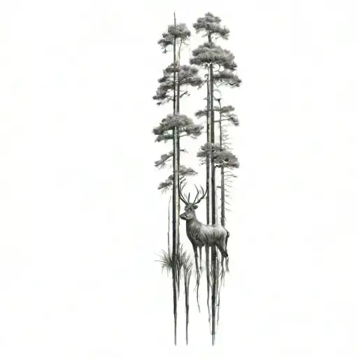 Tall Cypress Trees With Deer Skull