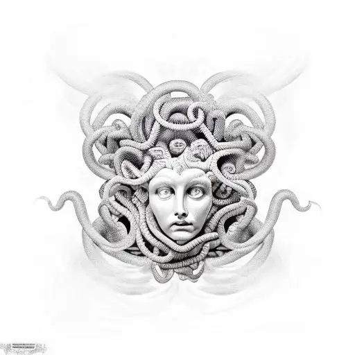 Medusa Head Inside A Rectangle Semi Realistic With Not So Much Thin Lines