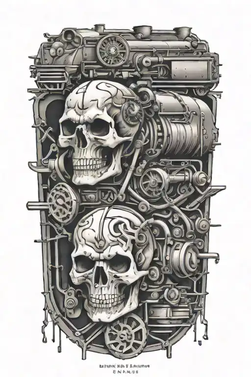 Evil Train Tracks With Skulls And Engine Camshafts Harley Davidson Style