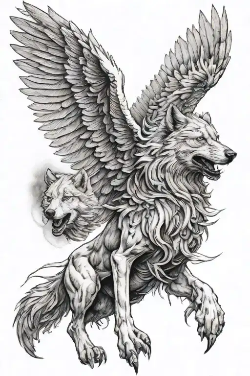 Dire Wolf With Dark Angel Wings