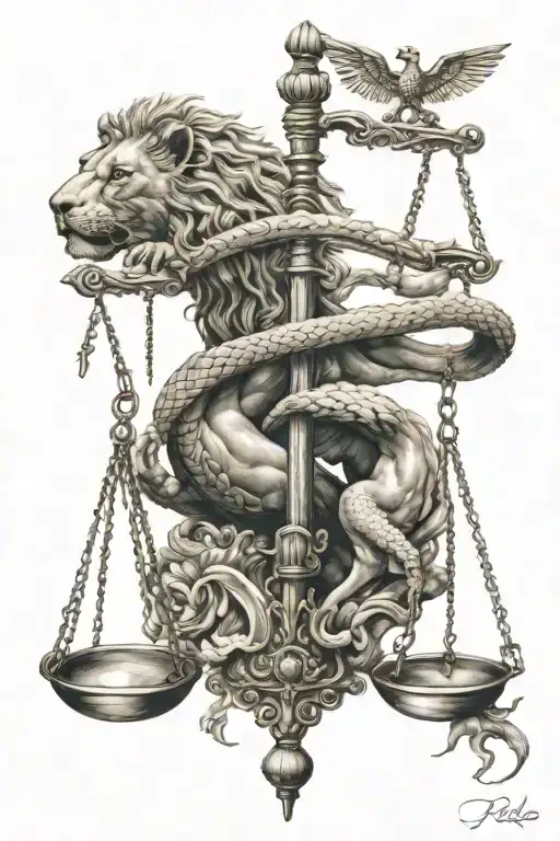 Scorpion And Lion And Scales Of Justice